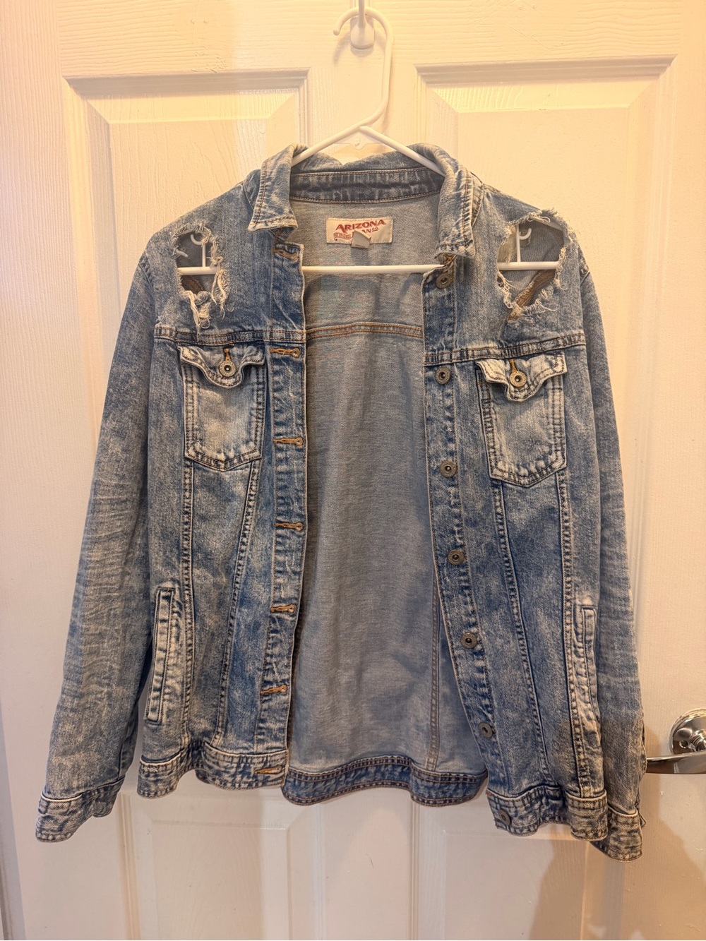 Arizona Jean Company Light Wash Distressed Denim Jacket - Light Blue